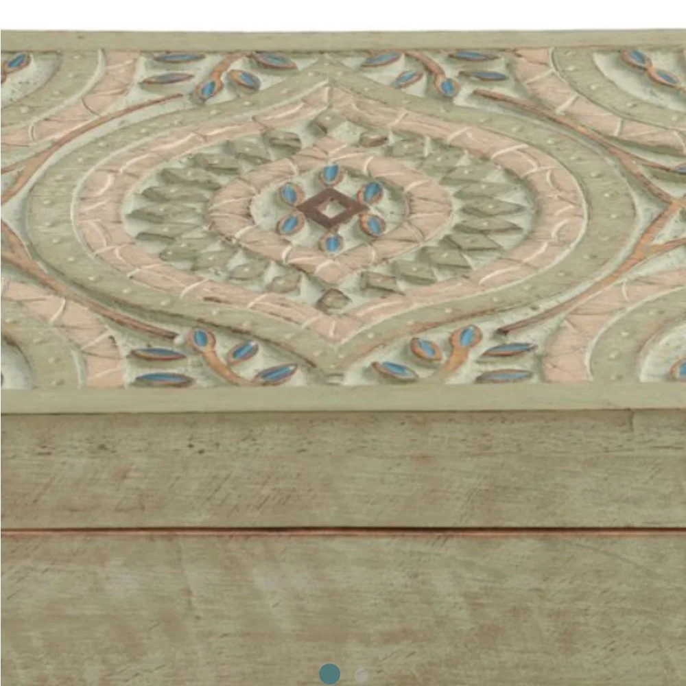 Green Geo Carved Wood Ashanti Storage Box